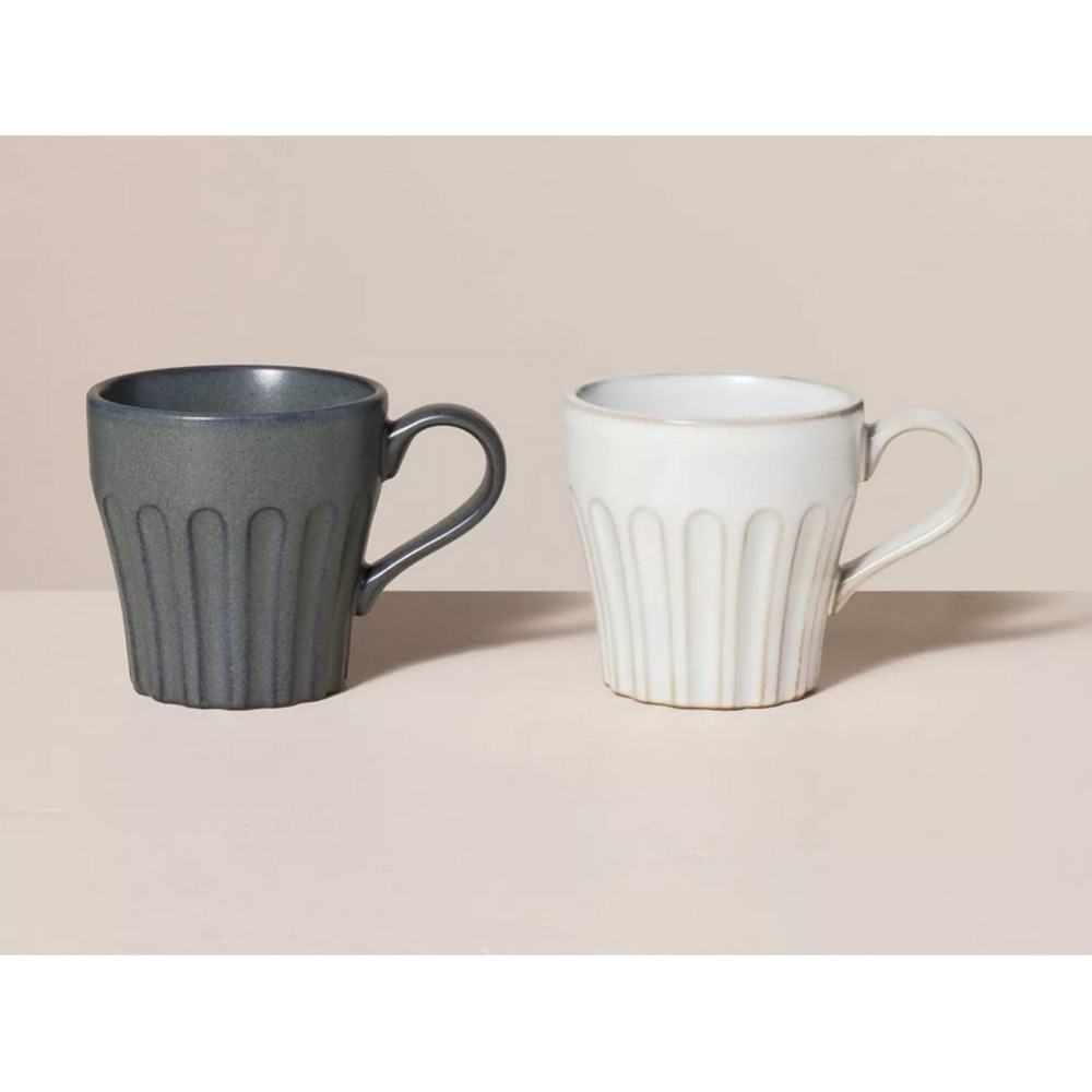 Hearth Hand Magnolia Coffee Mug Cup Blue Cream Stoneware 2 Pack Fluted Fall 2023